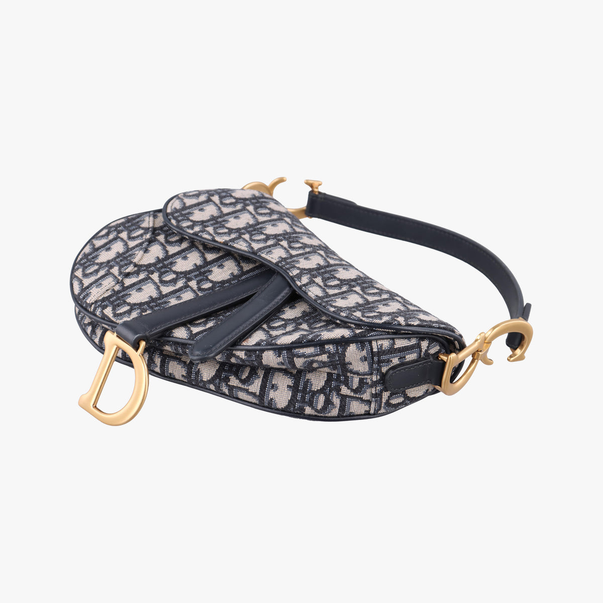 Secondhand Christian Dior Saddle Navy Jacquard × Leather  handbag | stylenewstar