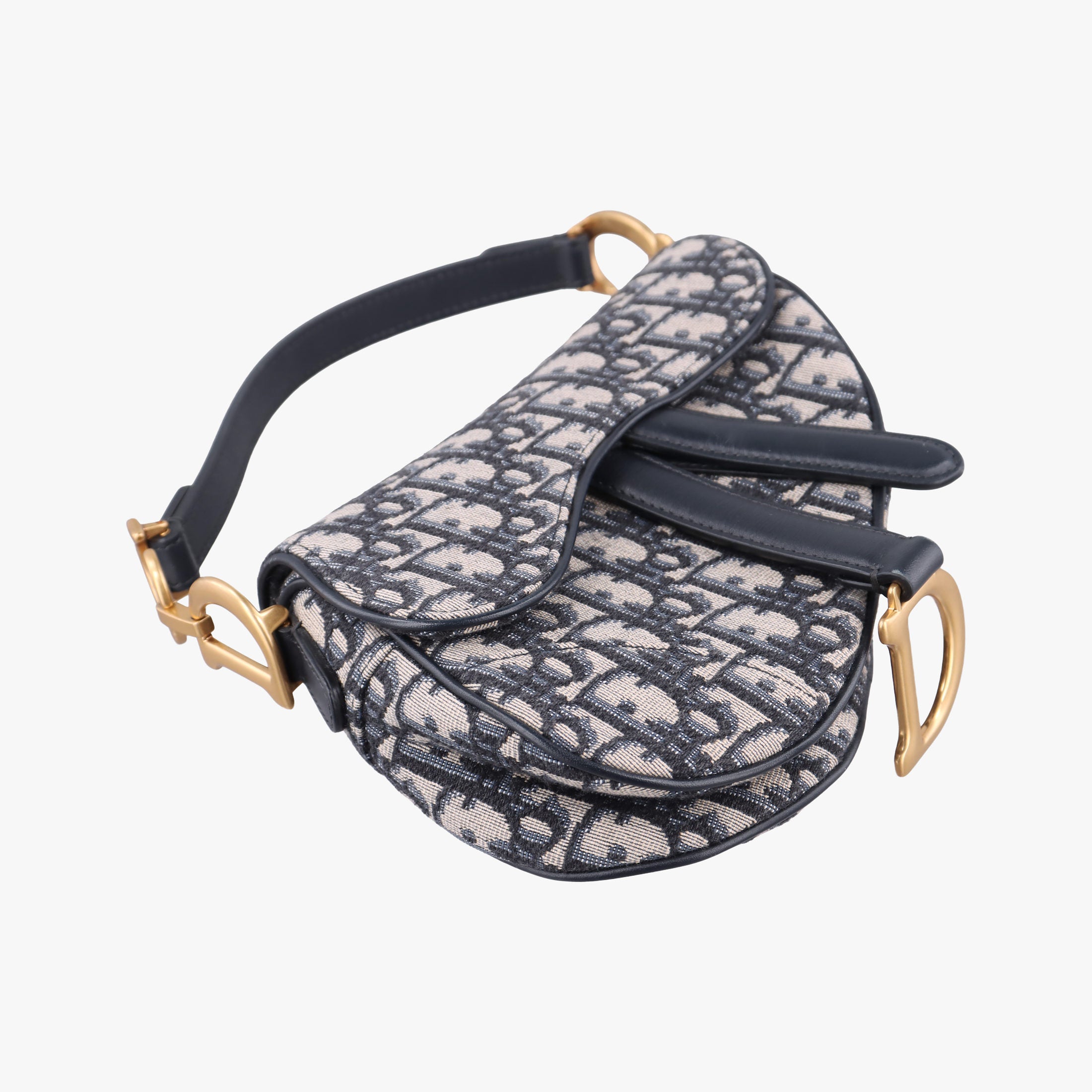 Secondhand Christian Dior Saddle Navy Jacquard × Leather  handbag | stylenewstar