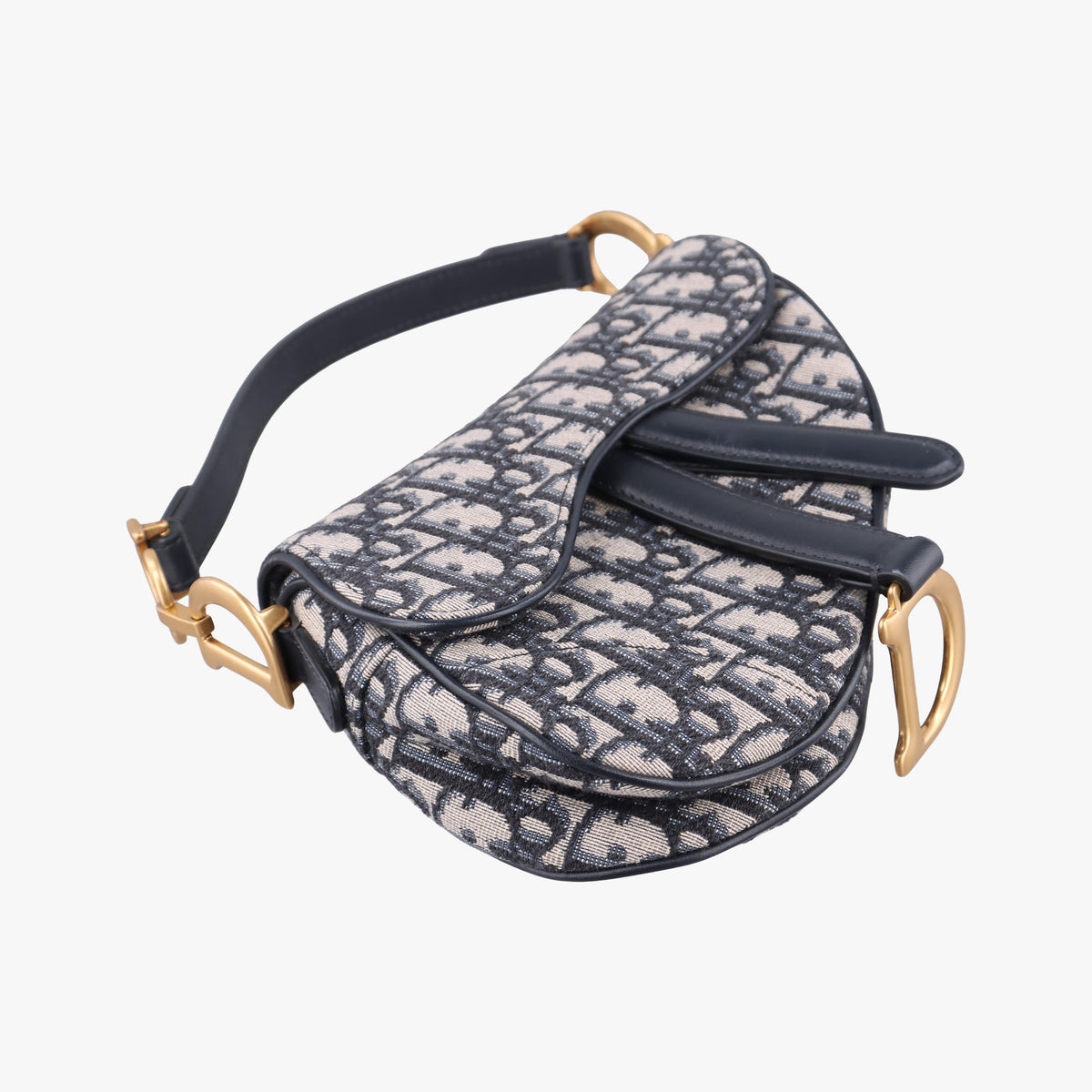 Pre-owned Christian Dior Saddle Navy Jacquard × Leather  handbag | stylenewstar