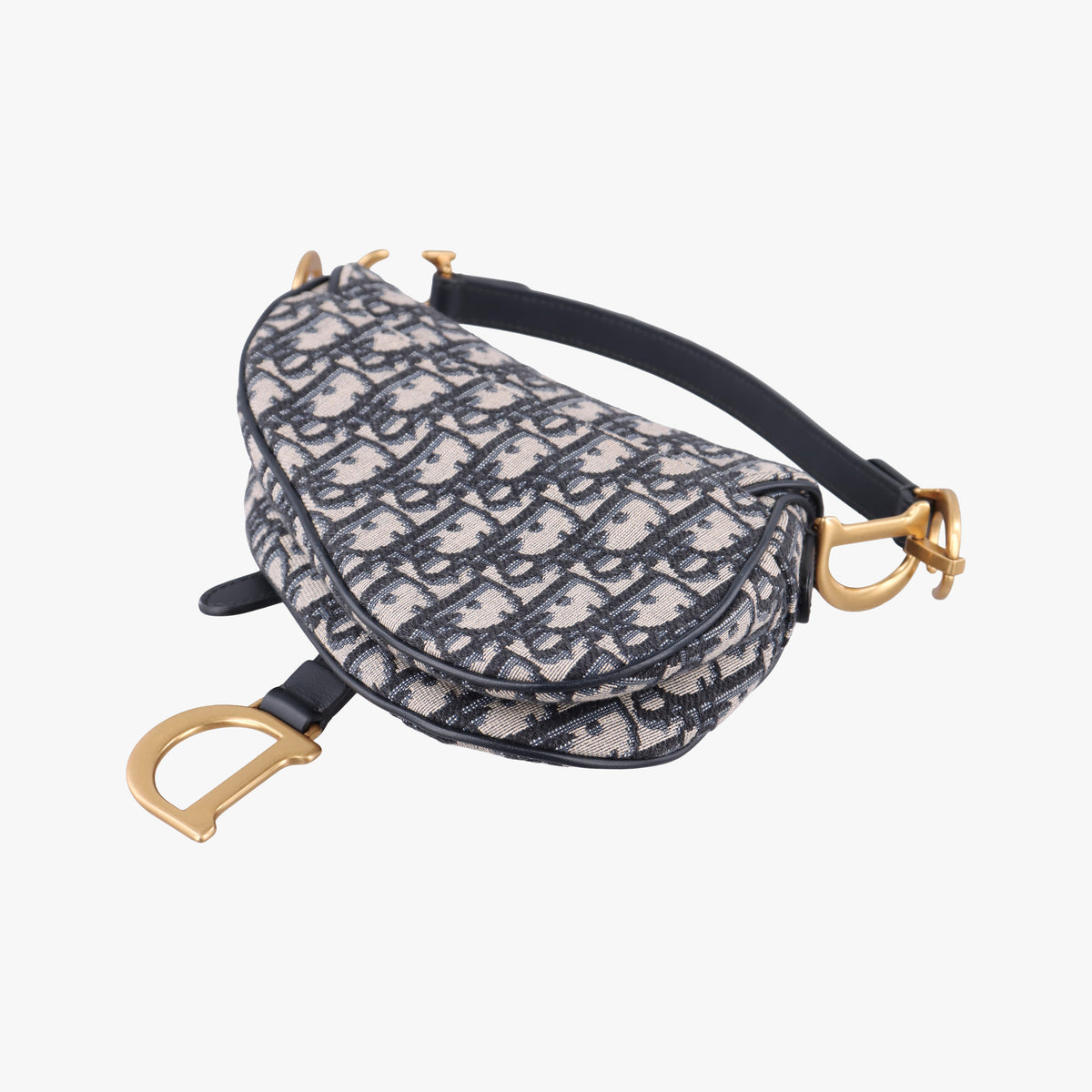 Pre-owned Christian Dior Saddle Navy Jacquard × Leather  handbag | stylenewstar