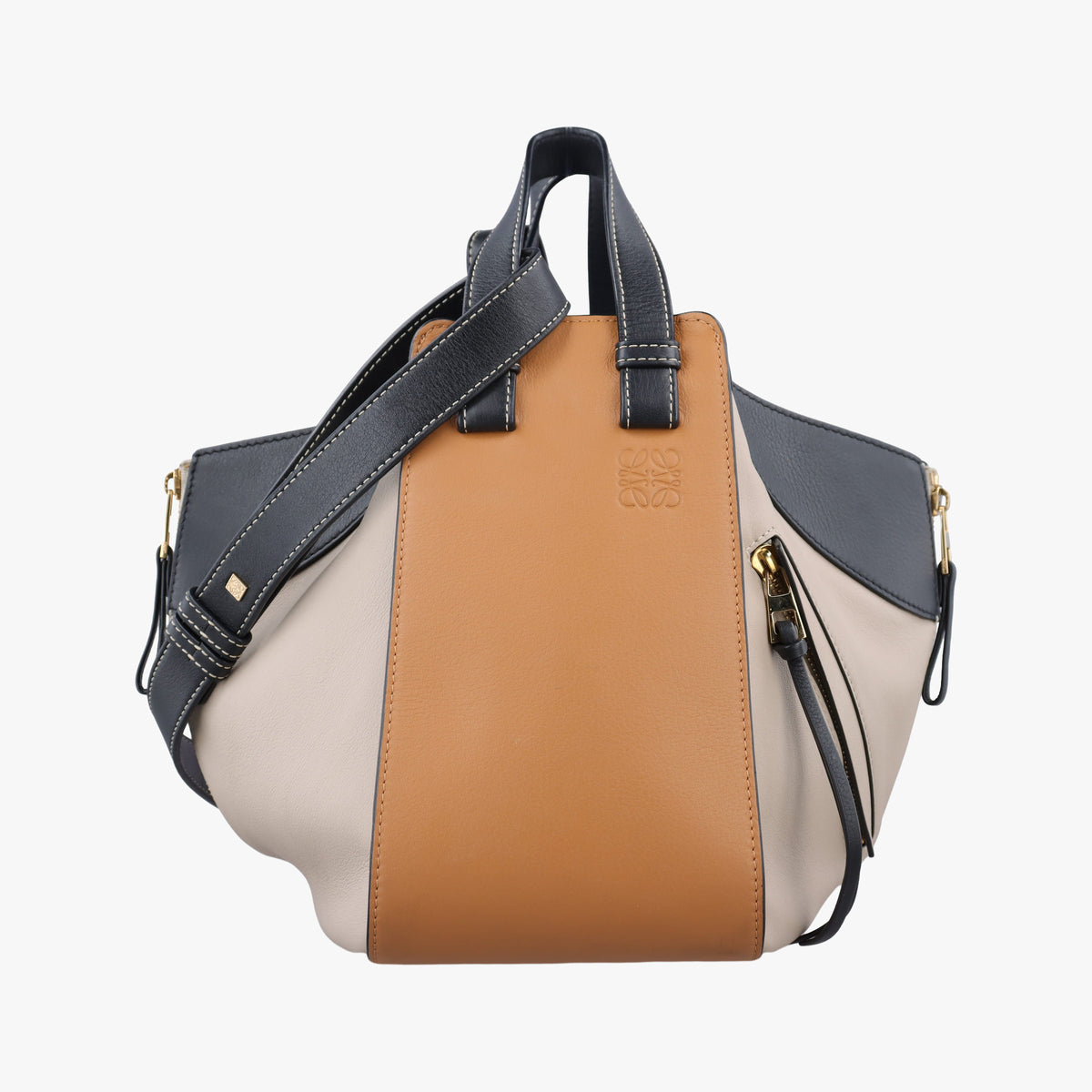 Pre-owned Loewe Hammock Beige× Brown × Black Leather  shoulderbag | stylenewstar