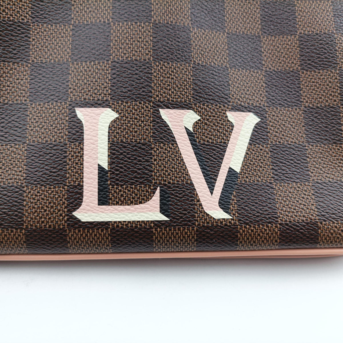Pre-owned Louis Vuitton Pochette Double Zip EBENE×Rose Ballerine Damier Canvas N60254 shoulderbag | stylenewstar
