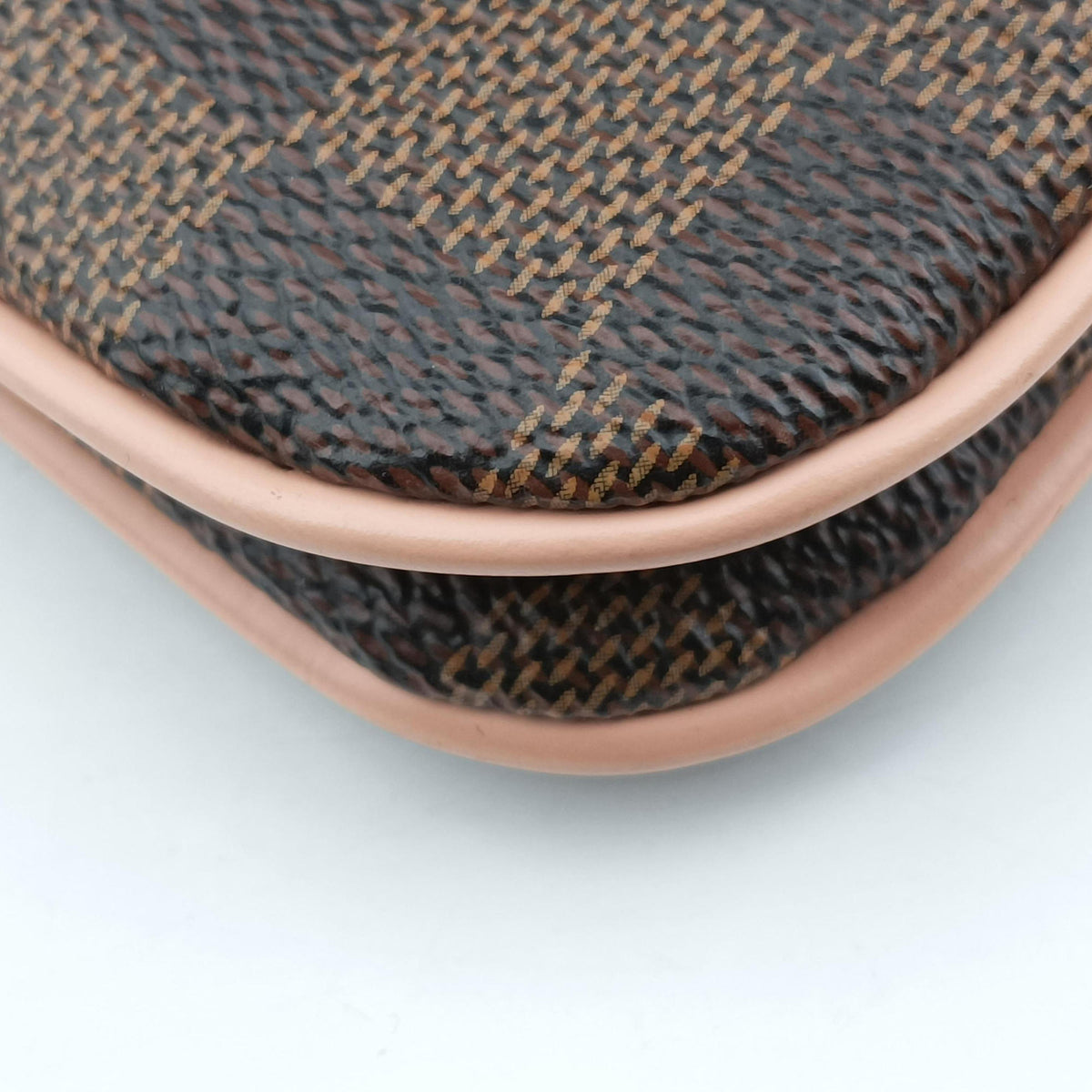 Pre-owned Louis Vuitton Pochette Double Zip EBENE×Rose Ballerine Damier Canvas N60254 shoulderbag | stylenewstar