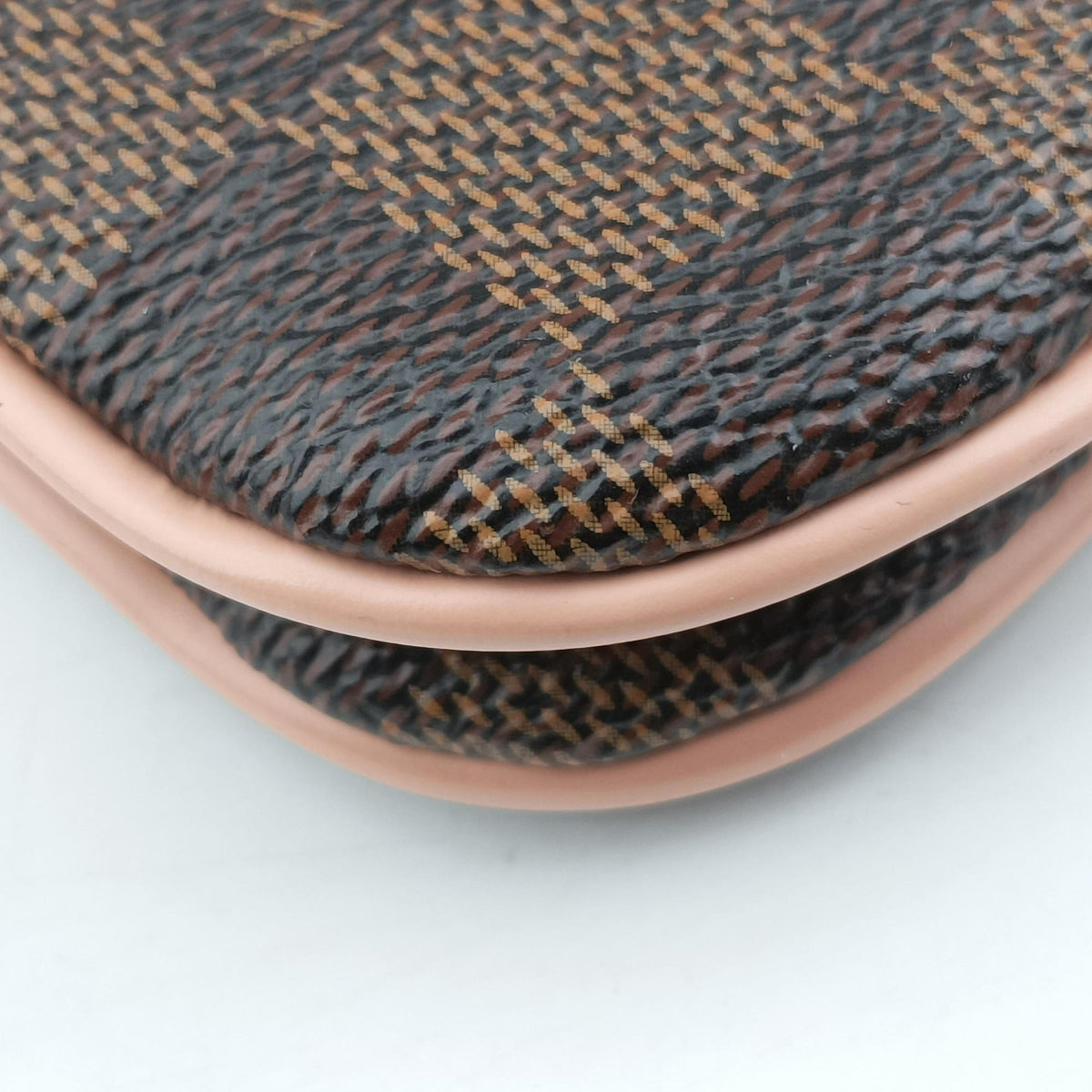 Pre-owned Louis Vuitton Pochette Double Zip EBENE×Rose Ballerine Damier Canvas N60254 shoulderbag | stylenewstar