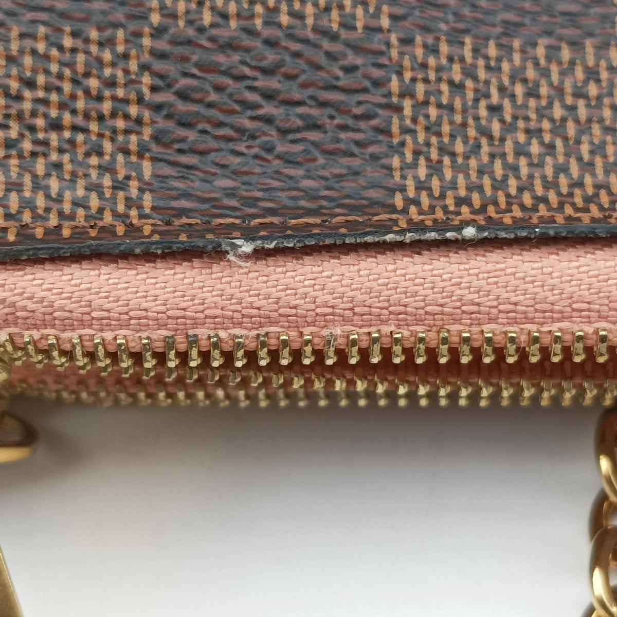 Pre-owned Louis Vuitton Pochette Double Zip EBENE×Rose Ballerine Damier Canvas N60254 shoulderbag | stylenewstar