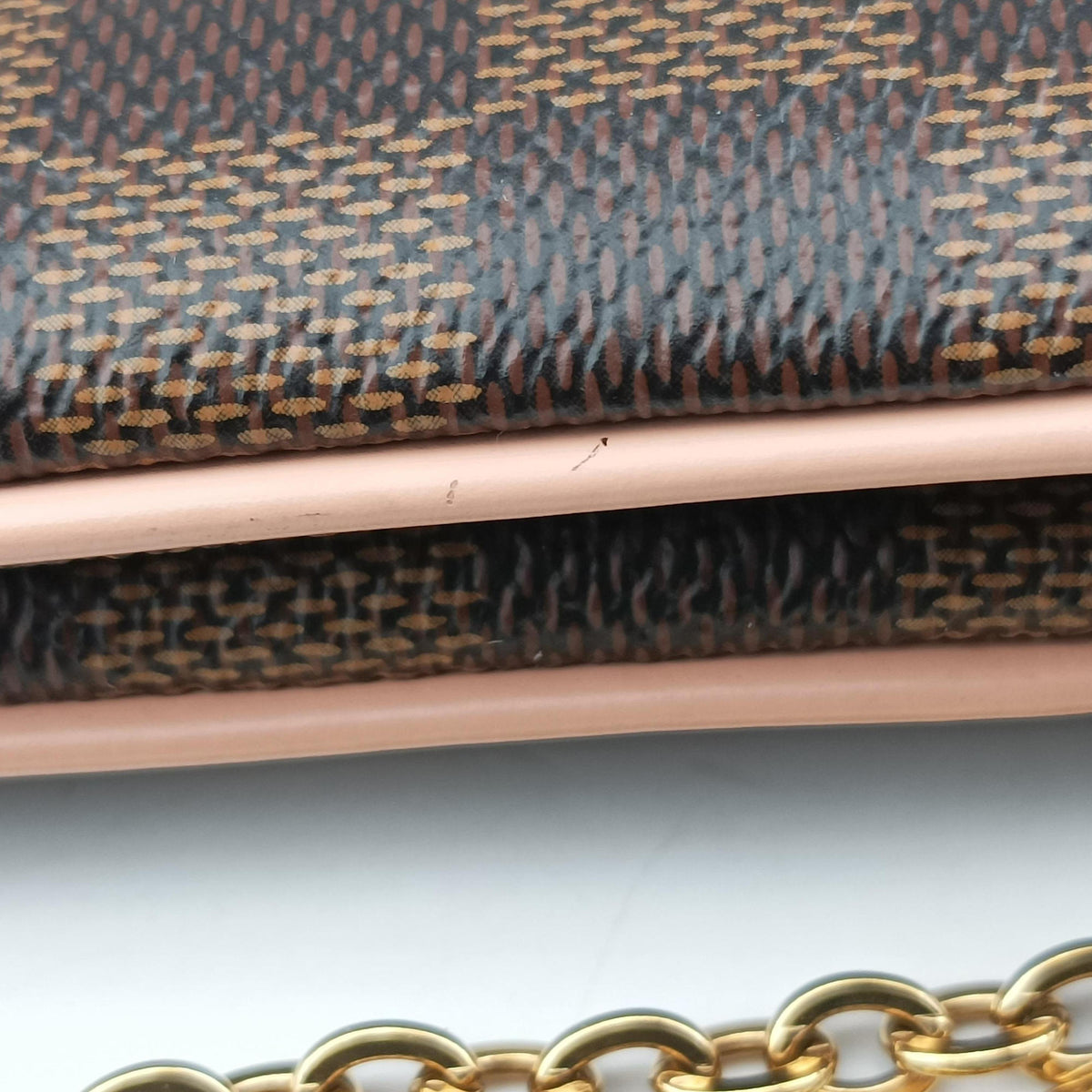Pre-owned Louis Vuitton Pochette Double Zip EBENE×Rose Ballerine Damier Canvas N60254 shoulderbag | stylenewstar