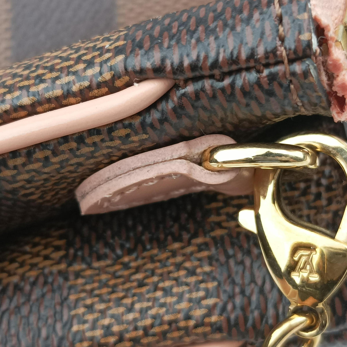 Pre-owned Louis Vuitton Pochette Double Zip EBENE×Rose Ballerine Damier Canvas N60254 shoulderbag | stylenewstar