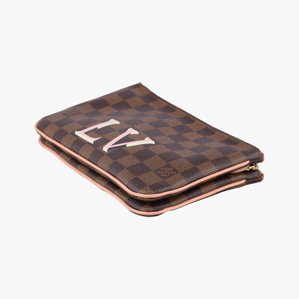 Pre-owned Louis Vuitton Pochette Double Zip EBENE×Rose Ballerine Damier Canvas N60254 shoulderbag | stylenewstar