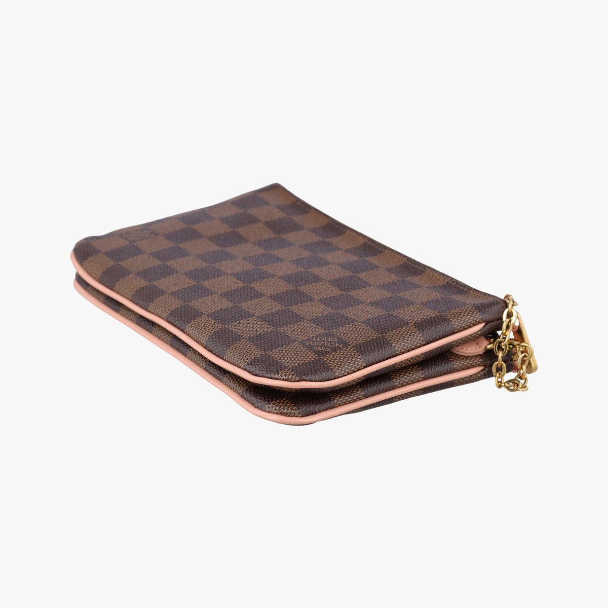 Pre-owned Louis Vuitton Pochette Double Zip EBENE×Rose Ballerine Damier Canvas N60254 shoulderbag | stylenewstar