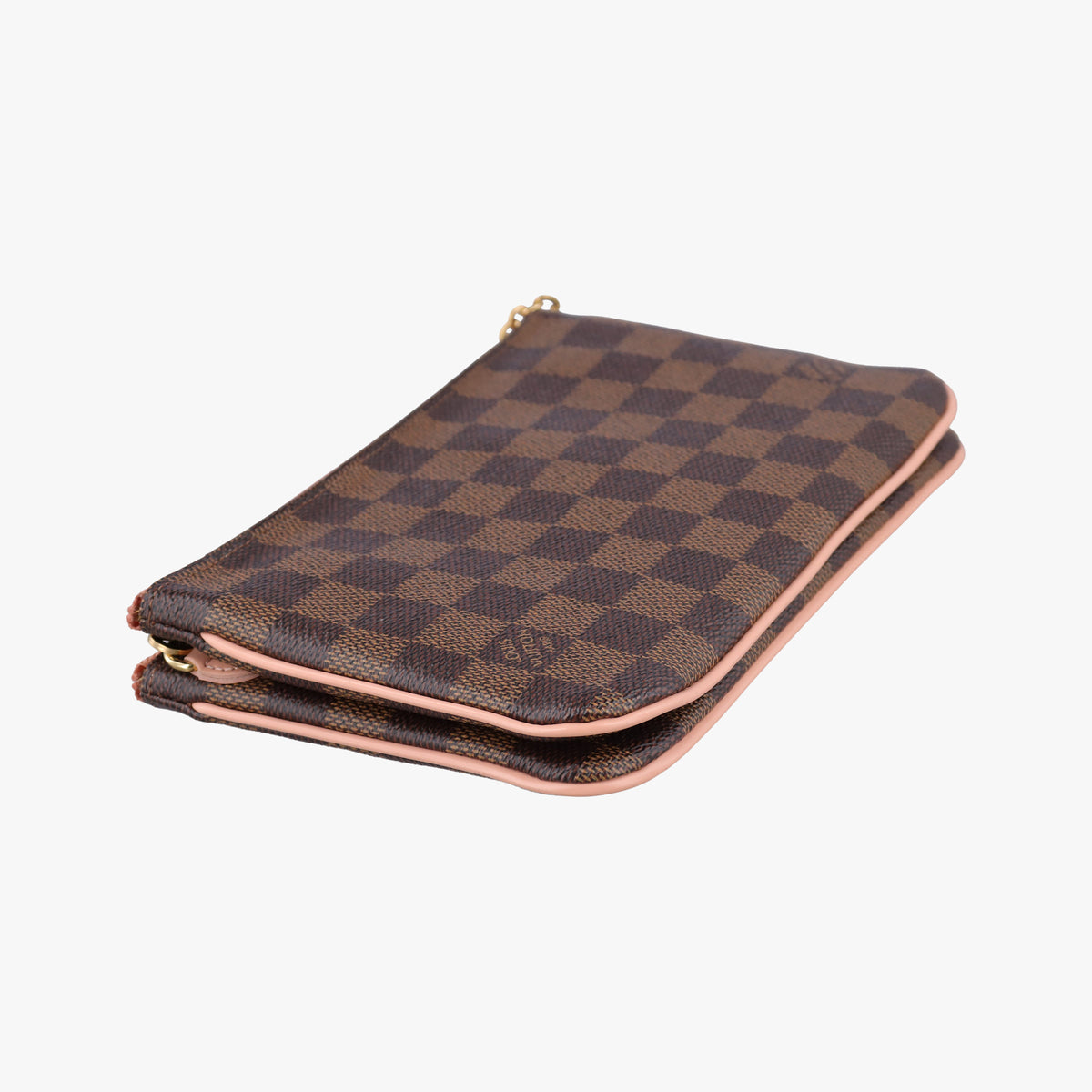 Pre-owned Louis Vuitton Pochette Double Zip EBENE×Rose Ballerine Damier Canvas N60254 shoulderbag | stylenewstar
