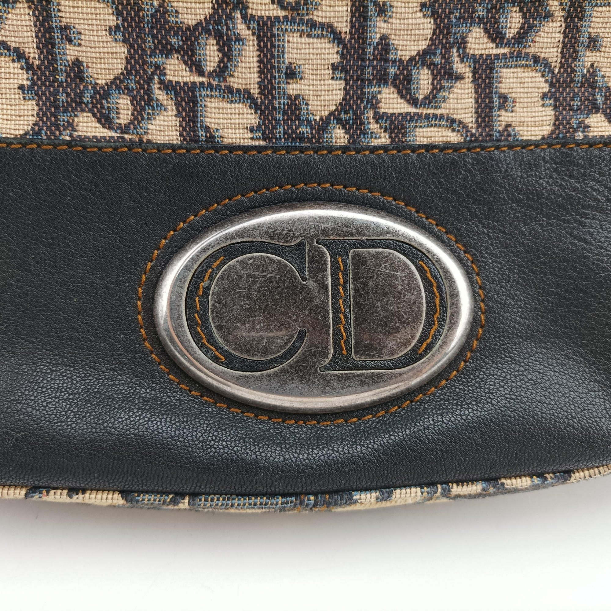 Pre-owned Christian Dior CD Trotter Navy Jacquard  shoulderbag | stylenewstar