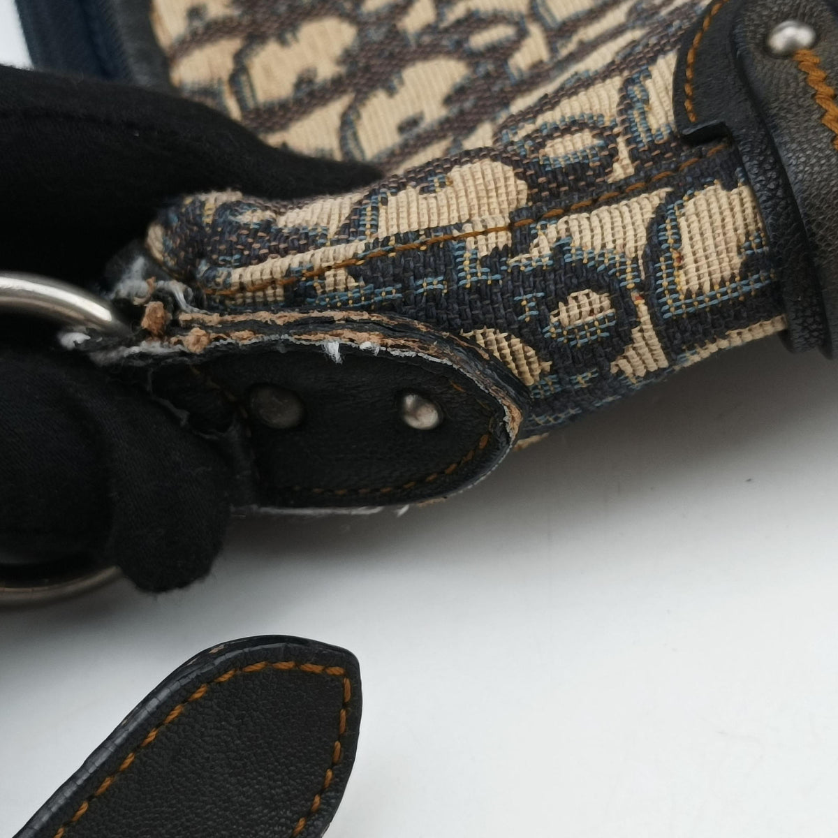Pre-owned Christian Dior CD Trotter Navy Jacquard  shoulderbag | stylenewstar