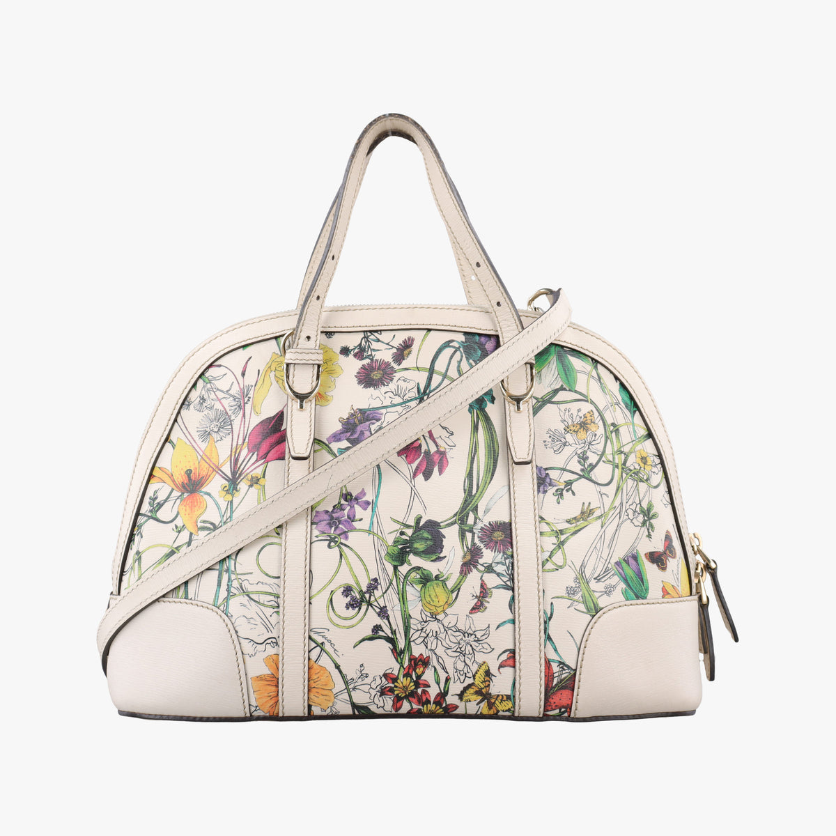 Secondhand Gucci Nice Floral White Leather 309617 shoulderbag | stylenewstar
