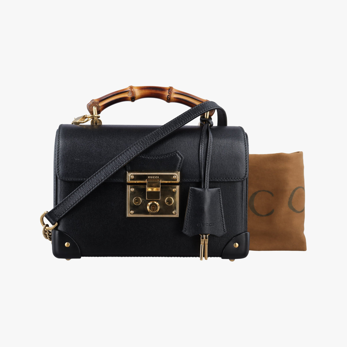 Pre-owned Gucci Padlock Bamboo Black Leather 603221 shoulderbag | stylenewstar