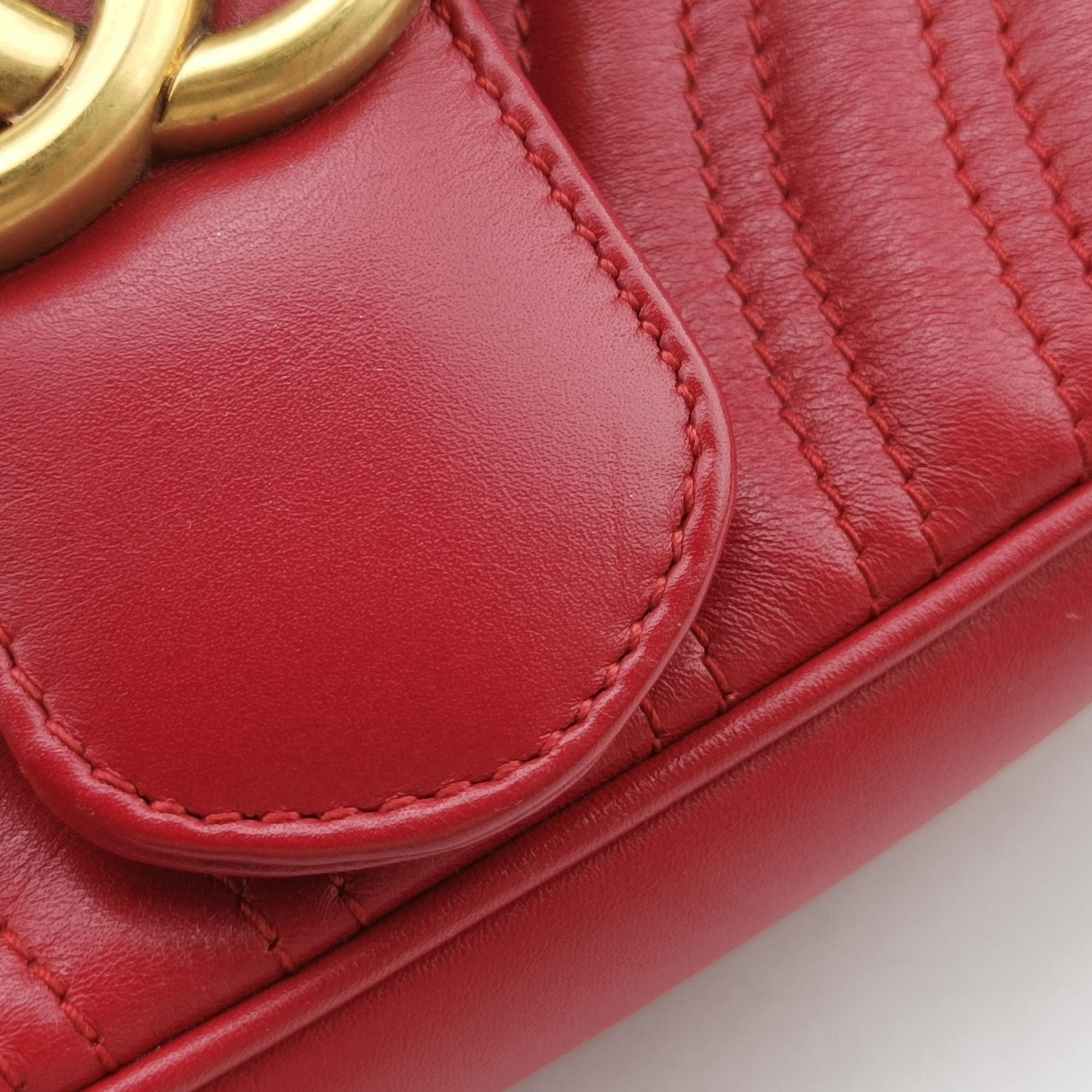 Pre-owned Gucci GG Marmont Red Leather 443497 shoulderbag | stylenewstar
