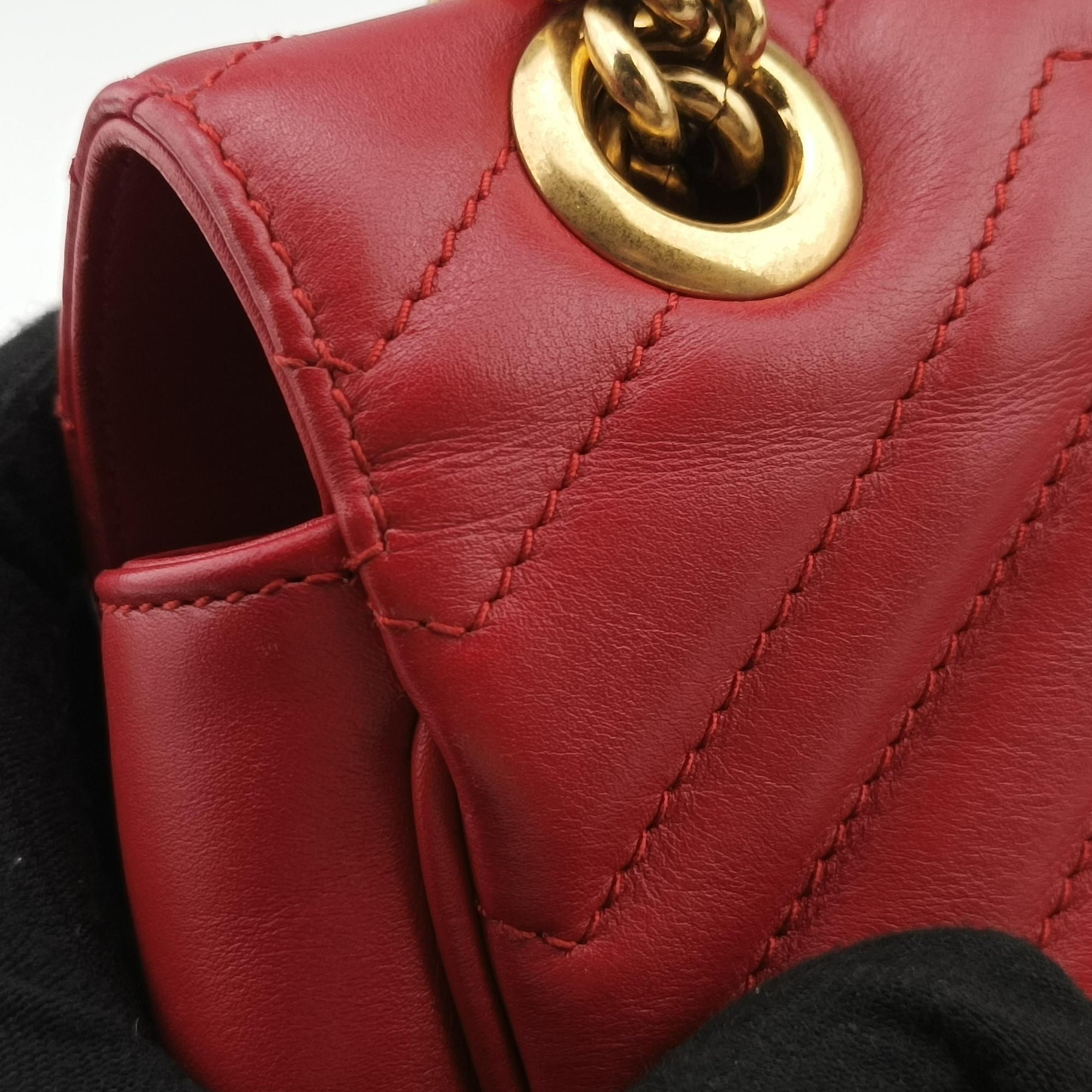 Pre-owned Gucci GG Marmont Red Leather 443497 shoulderbag | stylenewstar