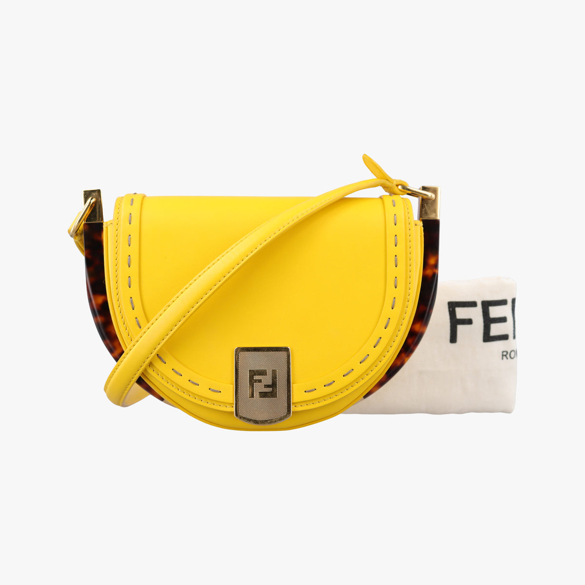 Pre-owned Fendi Moonlight Yellow Leather 8BT346 shoulderbag | stylenewstar
