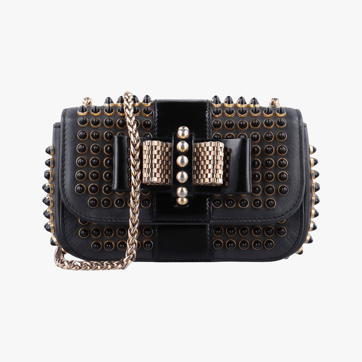 Pre-owned Christian Louboutin Sweet Charity Scarabe Spike Black Leather  shoulderbag | stylenewstar
