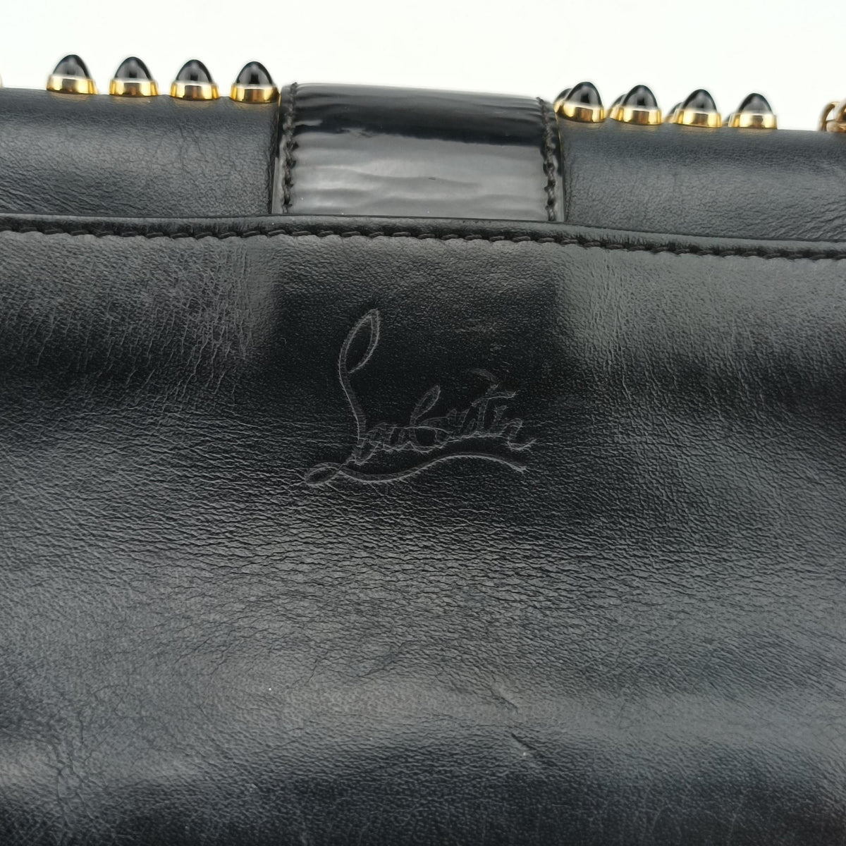Pre-owned Christian Louboutin Sweet Charity Scarabe Spike Black Leather  shoulderbag | stylenewstar