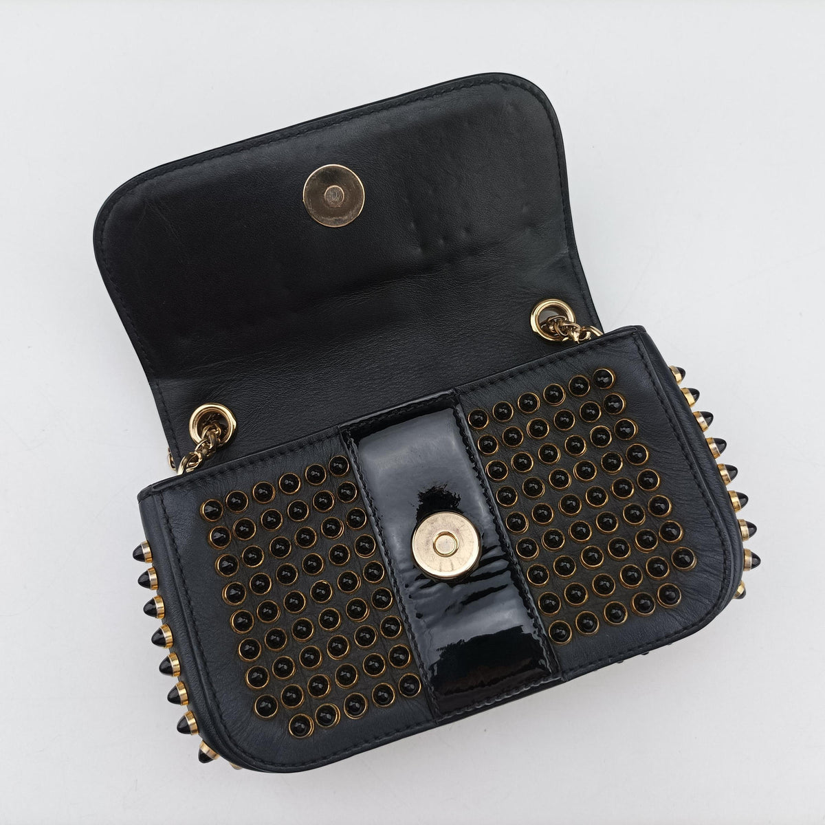 Pre-owned Christian Louboutin Sweet Charity Scarabe Spike Black Leather  shoulderbag | stylenewstar