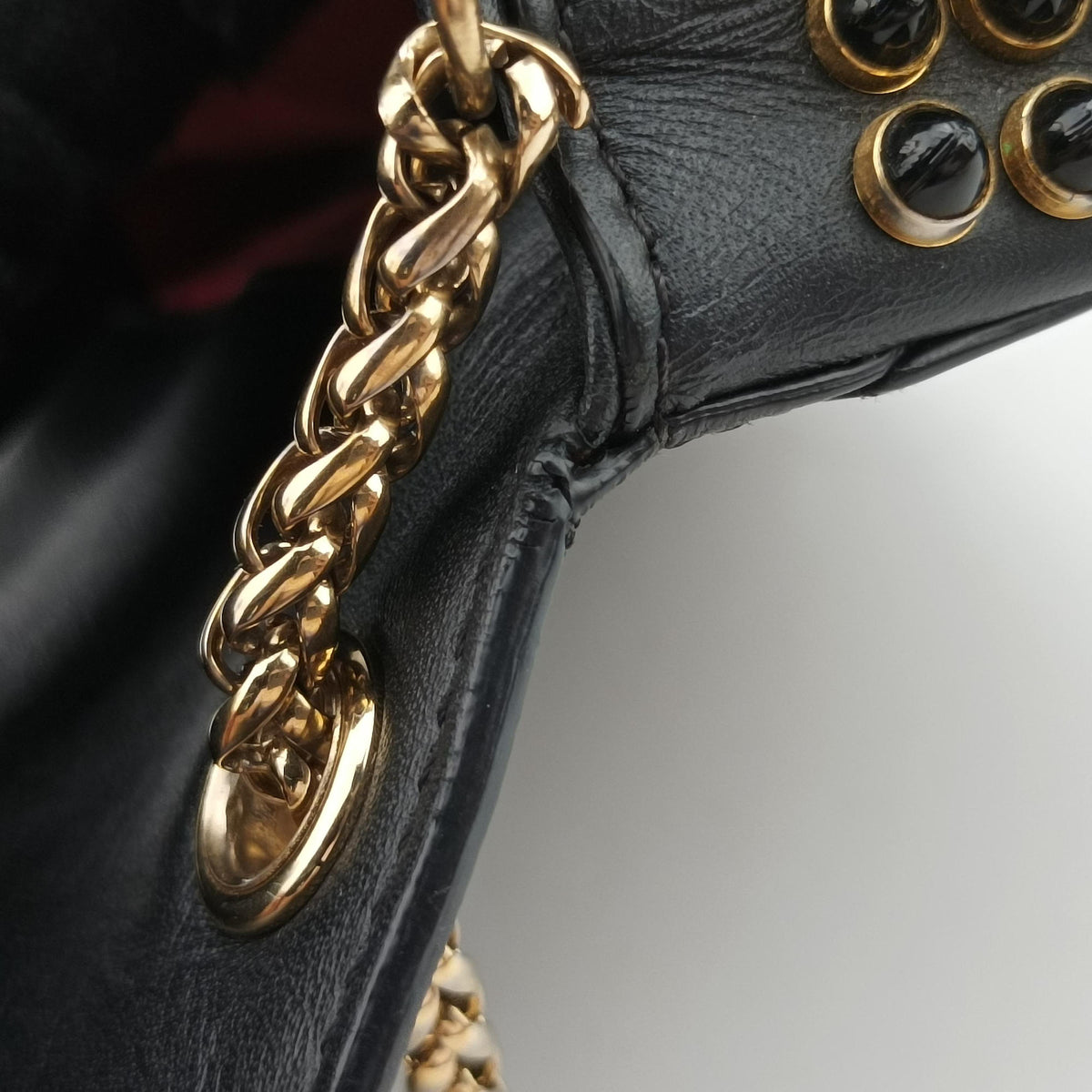 Pre-owned Christian Louboutin Sweet Charity Scarabe Spike Black Leather  shoulderbag | stylenewstar