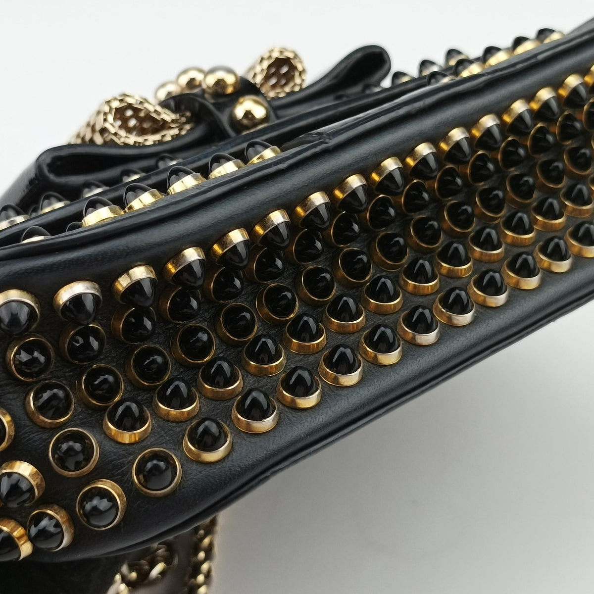 Pre-owned Christian Louboutin Sweet Charity Scarabe Spike Black Leather  shoulderbag | stylenewstar