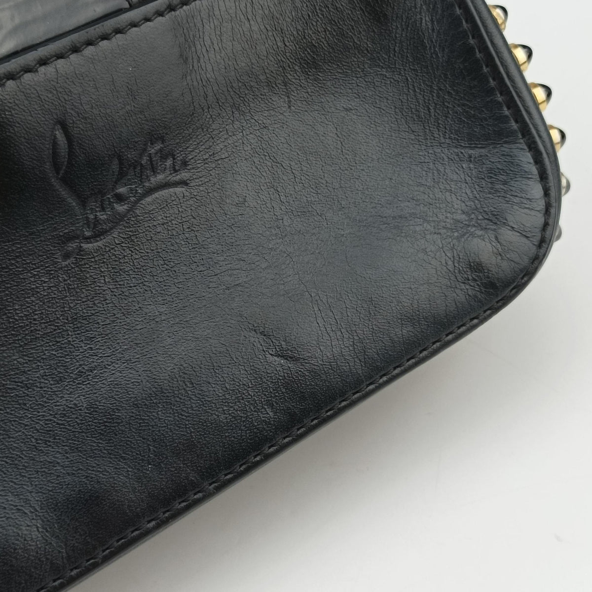 Pre-owned Christian Louboutin Sweet Charity Scarabe Spike Black Leather  shoulderbag | stylenewstar