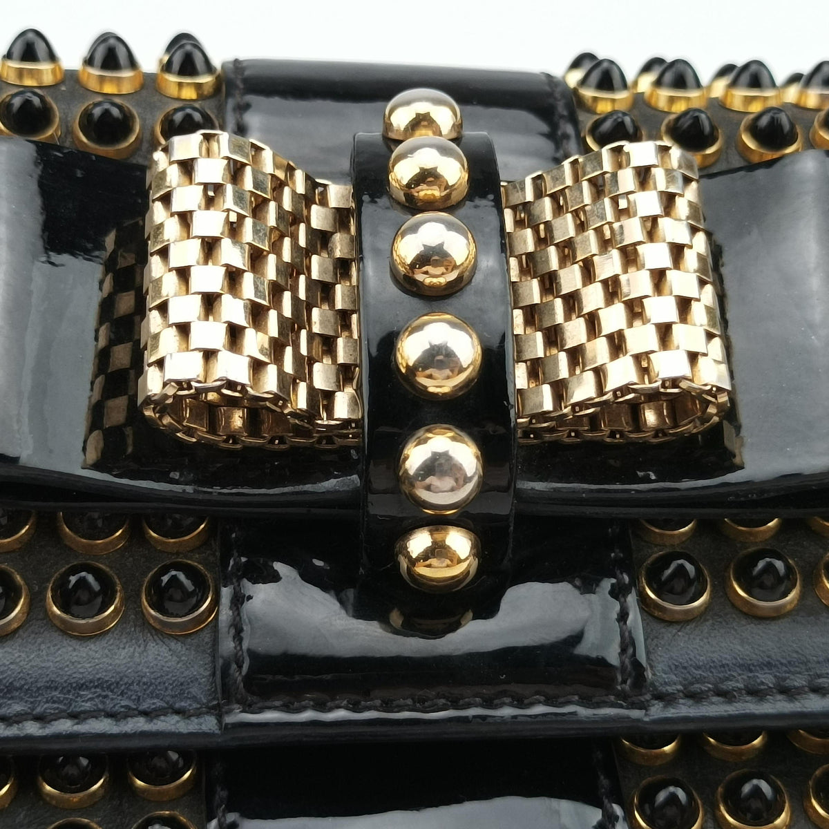 Pre-owned Christian Louboutin Sweet Charity Scarabe Spike Black Leather  shoulderbag | stylenewstar