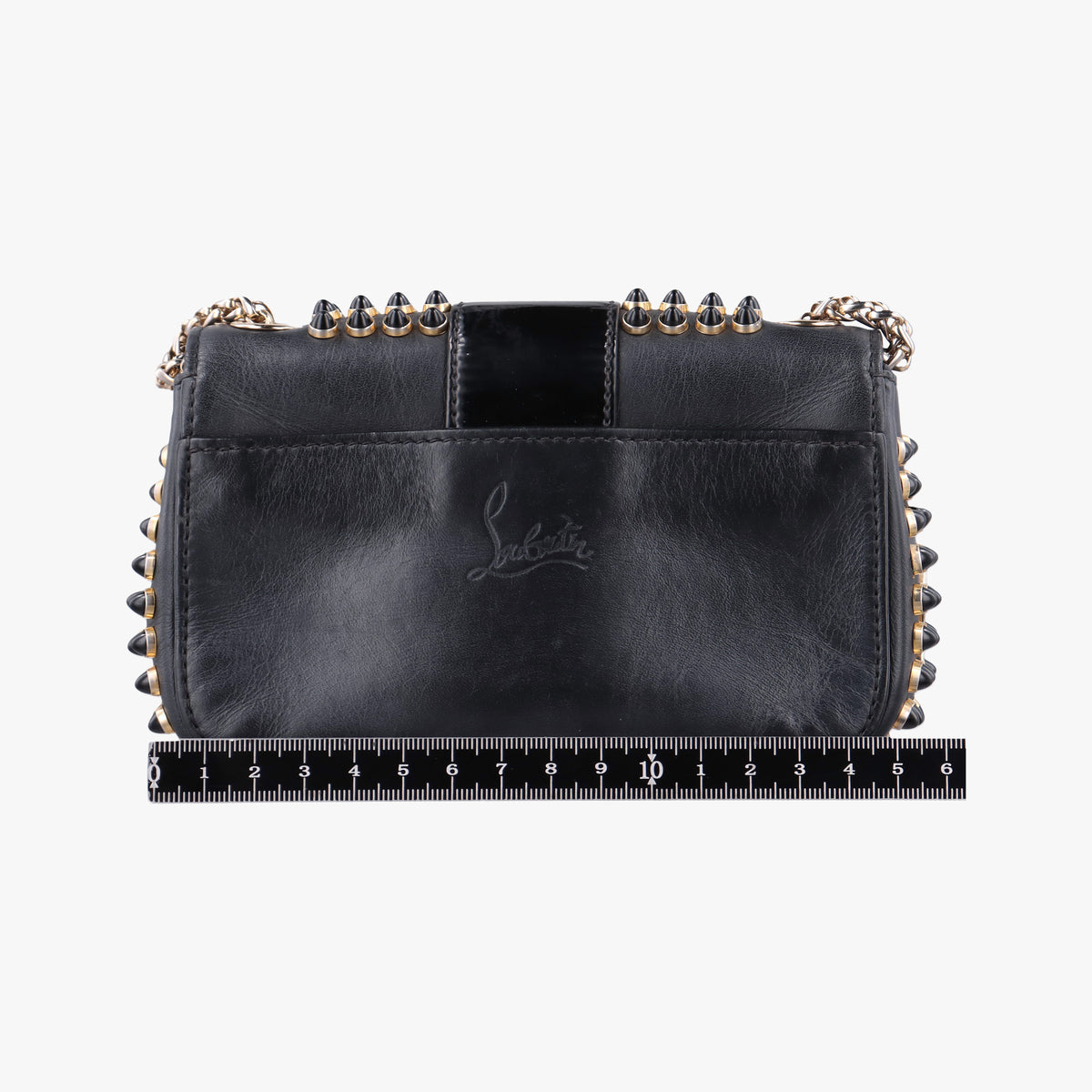 Pre-owned Christian Louboutin Sweet Charity Scarabe Spike Black Leather  shoulderbag | stylenewstar