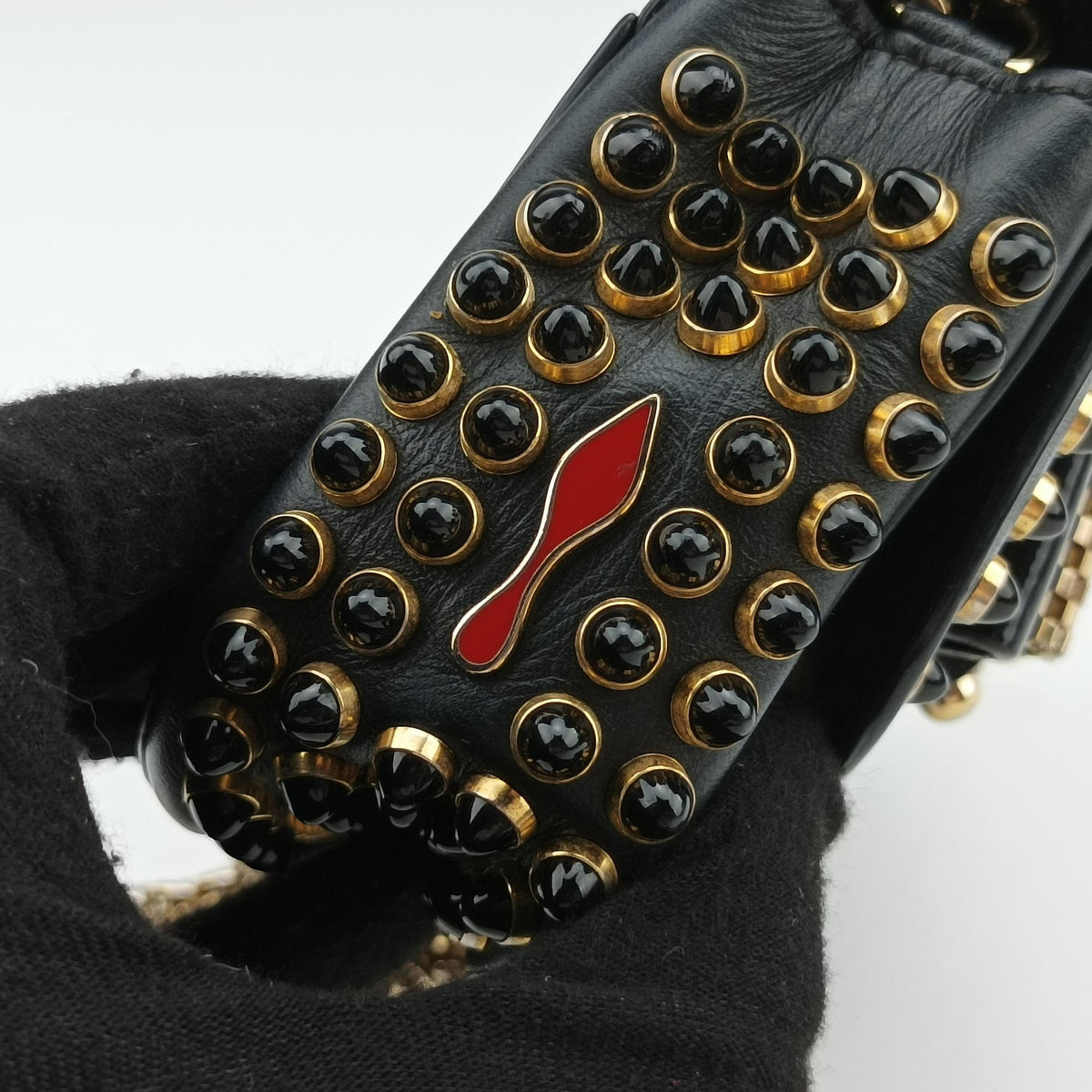 Pre-owned Christian Louboutin Sweet Charity Scarabe Spike Black Leather  shoulderbag | stylenewstar