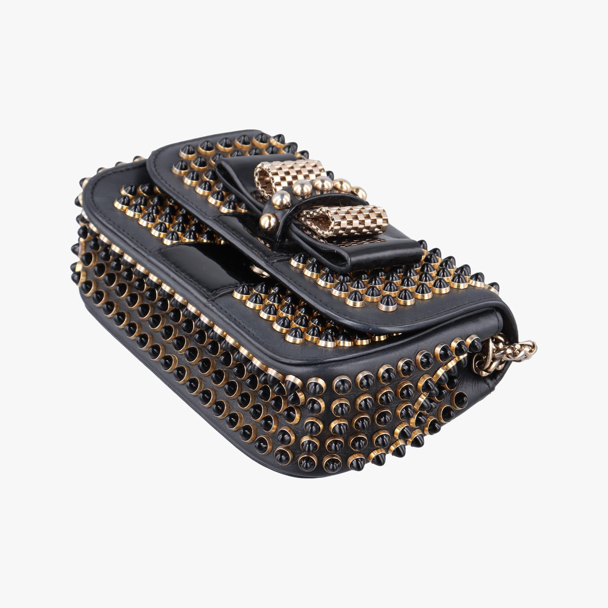 Pre-owned Christian Louboutin Sweet Charity Scarabe Spike Black Leather  shoulderbag | stylenewstar