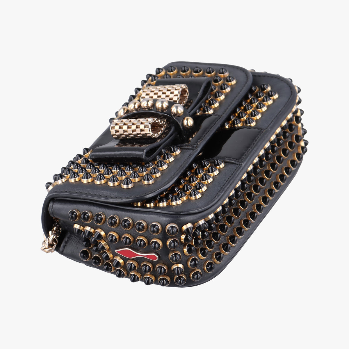 Pre-owned Christian Louboutin Sweet Charity Scarabe Spike Black Leather  shoulderbag | stylenewstar