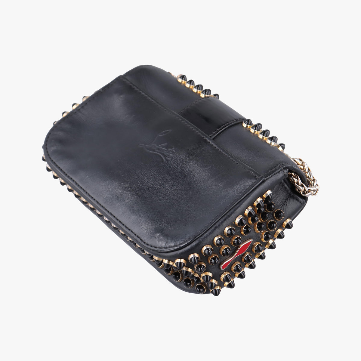 Pre-owned Christian Louboutin Sweet Charity Scarabe Spike Black Leather  shoulderbag | stylenewstar