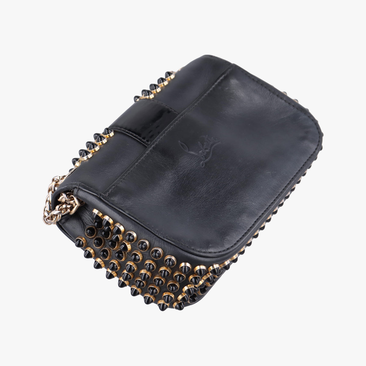 Pre-owned Christian Louboutin Sweet Charity Scarabe Spike Black Leather  shoulderbag | stylenewstar