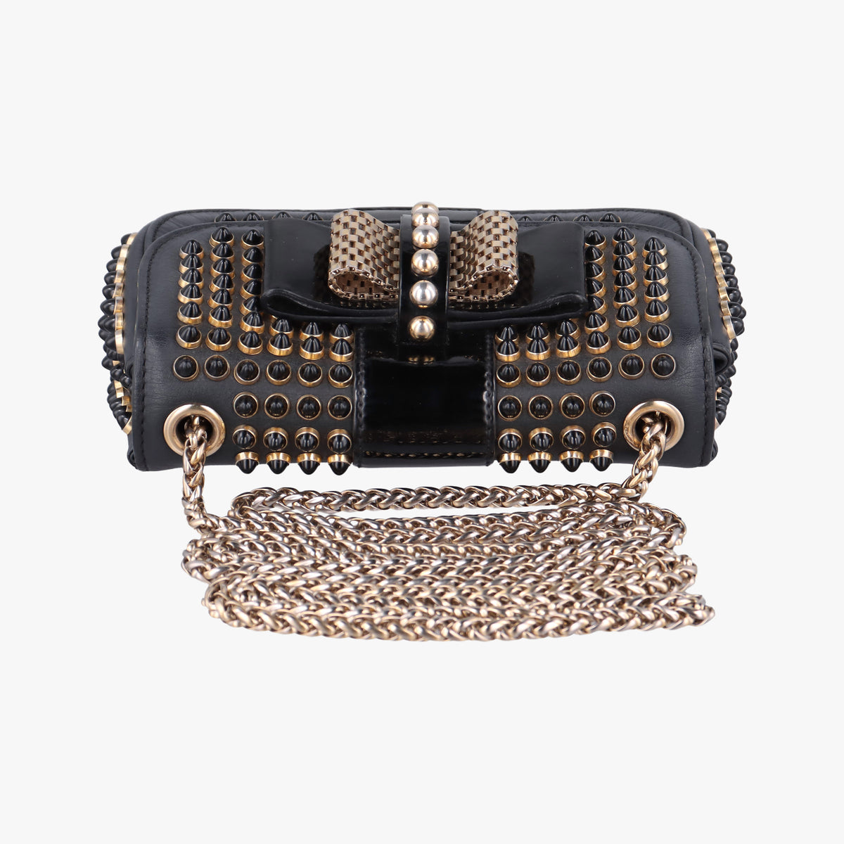 Pre-owned Christian Louboutin Sweet Charity Scarabe Spike Black Leather  shoulderbag | stylenewstar