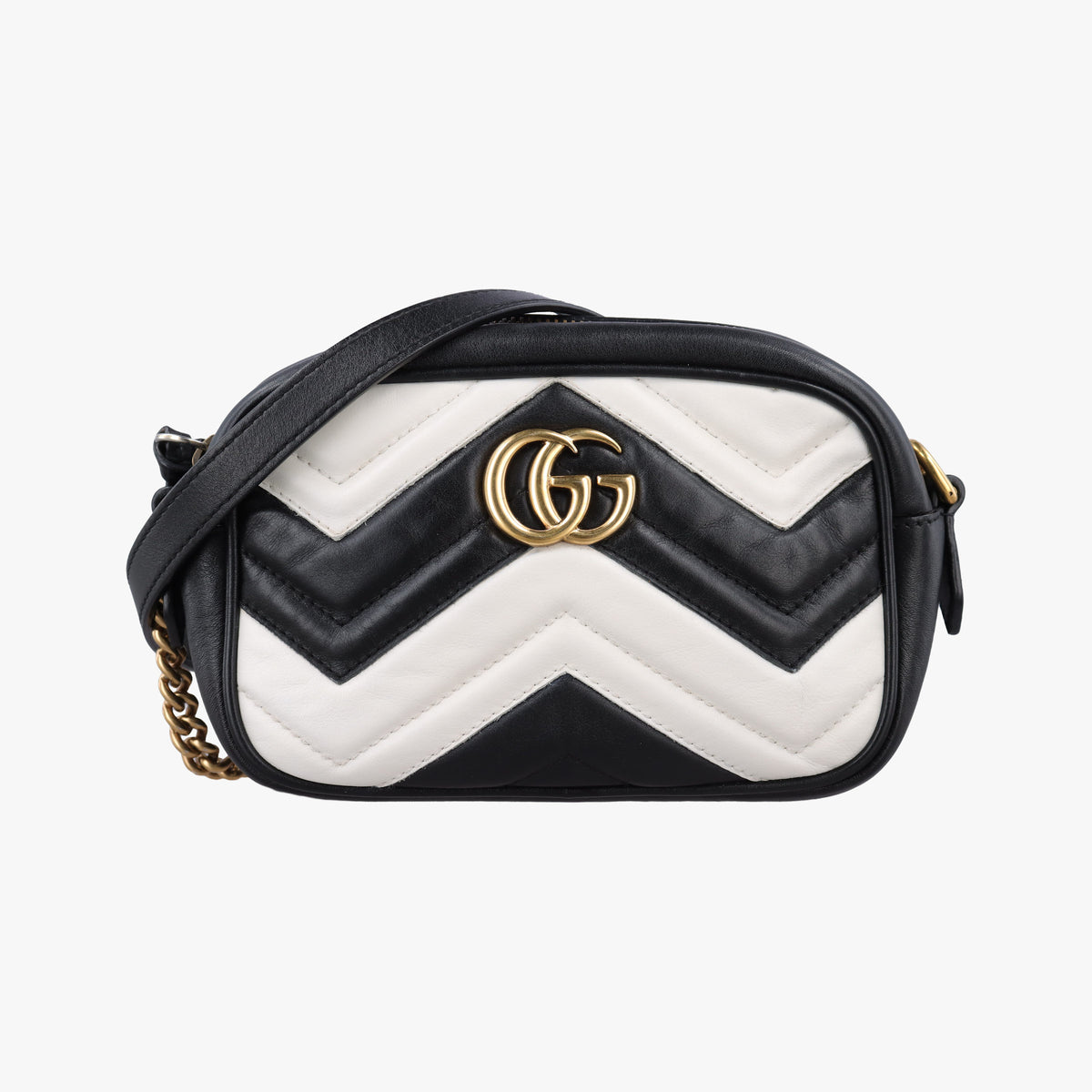 Pre-owned Gucci GG Marmont Black×white Leather 448065 shoulderbag | stylenewstar