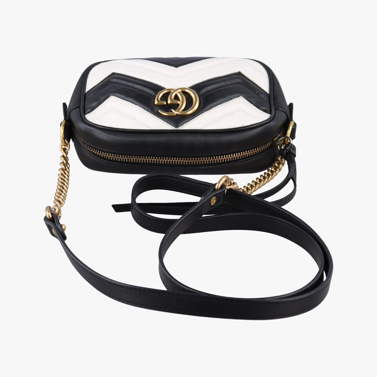 Pre-owned Gucci GG Marmont Black×white Leather 448065 shoulderbag | stylenewstar