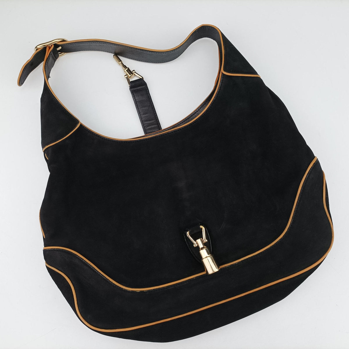 Vintage Gucci Jackie Flora Hobo Black Suede 277520 shoulderbag | stylenewstar