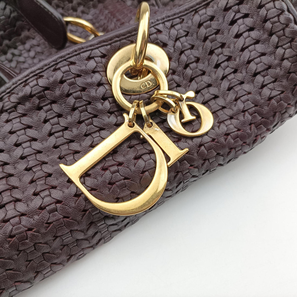Pre-owned Christian Dior Soft Lady Dior Intrecciato Tote Burgundy lambskin  handbag | stylenewstar