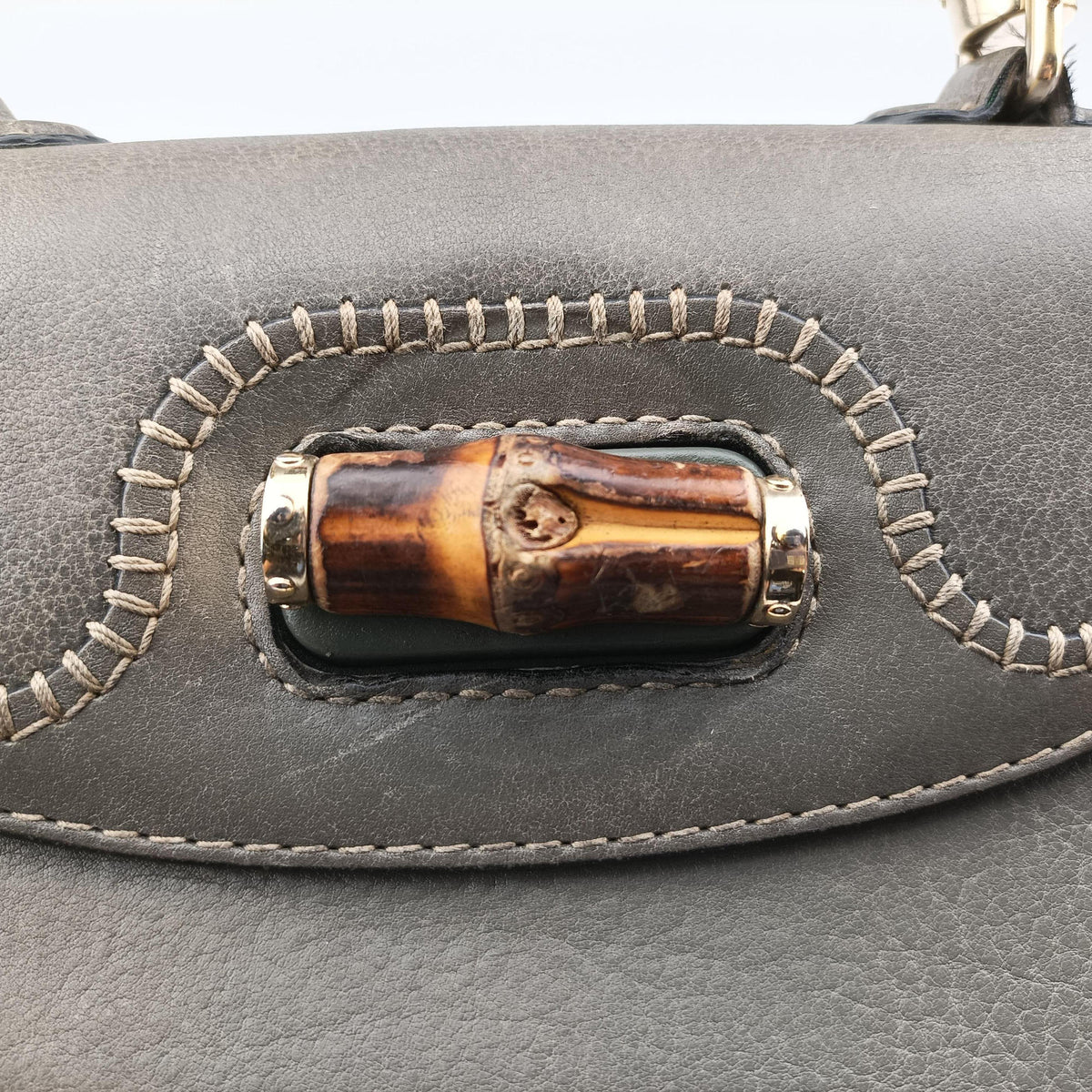 Pre-owned Gucci New Bamboo Gray leather 224964 shoulderbag | stylenewstar