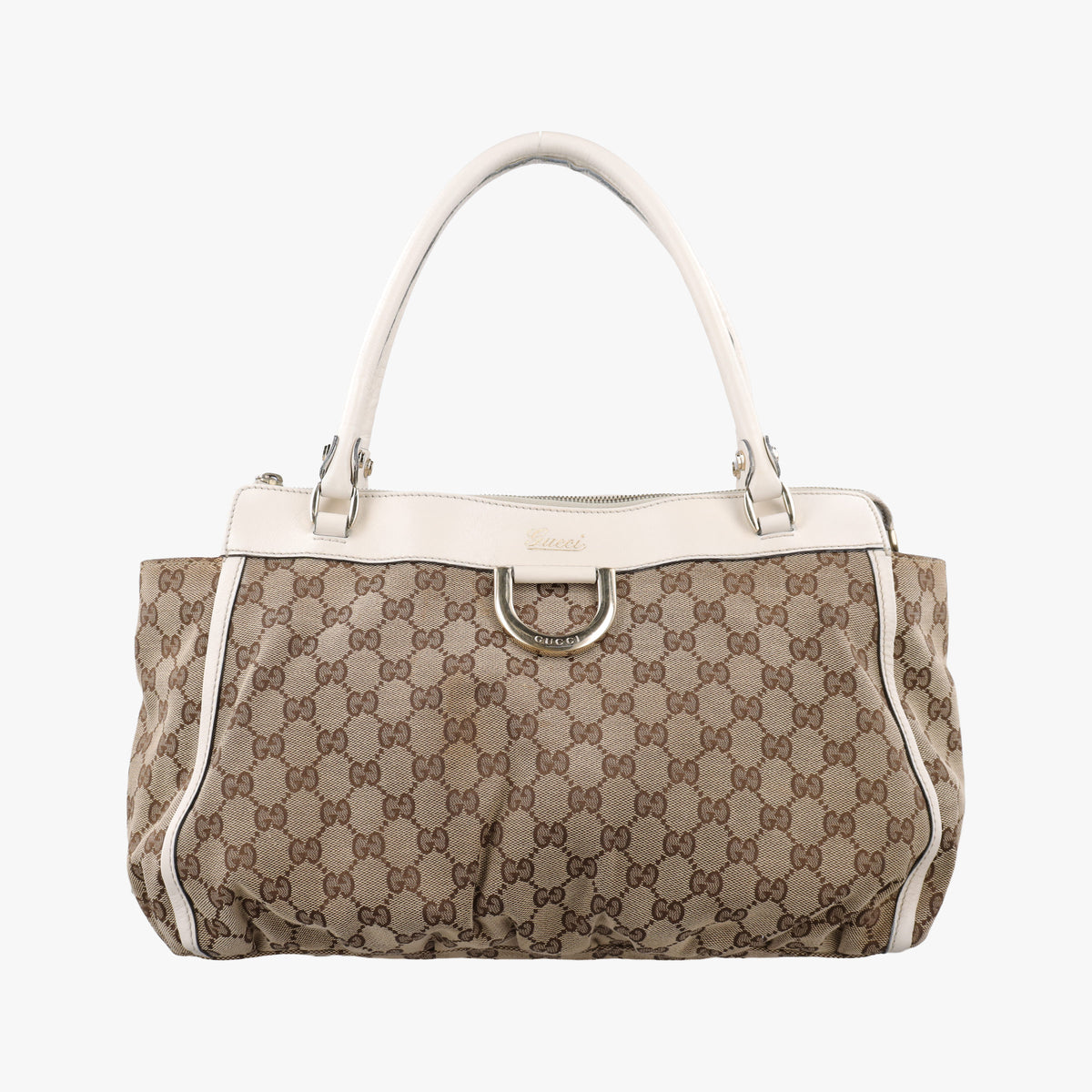 Secondhand Gucci Abbey BeigexWhite canvas×leather 189831 handbag | stylenewstar