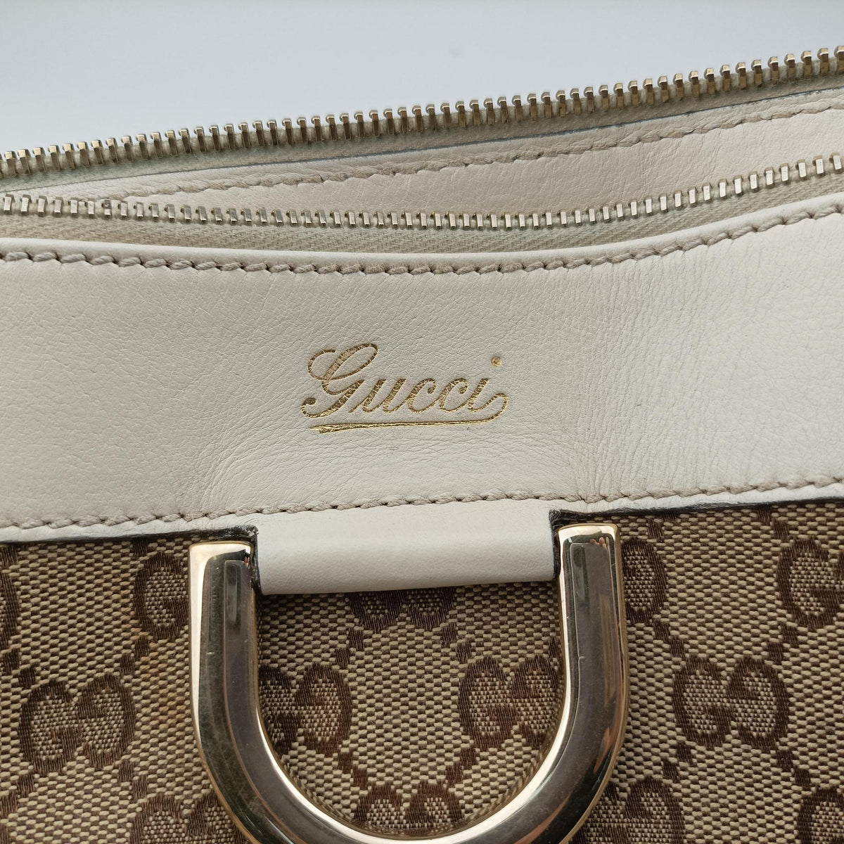 Secondhand Gucci Abbey BeigexWhite canvas×leather 189831 handbag | stylenewstar