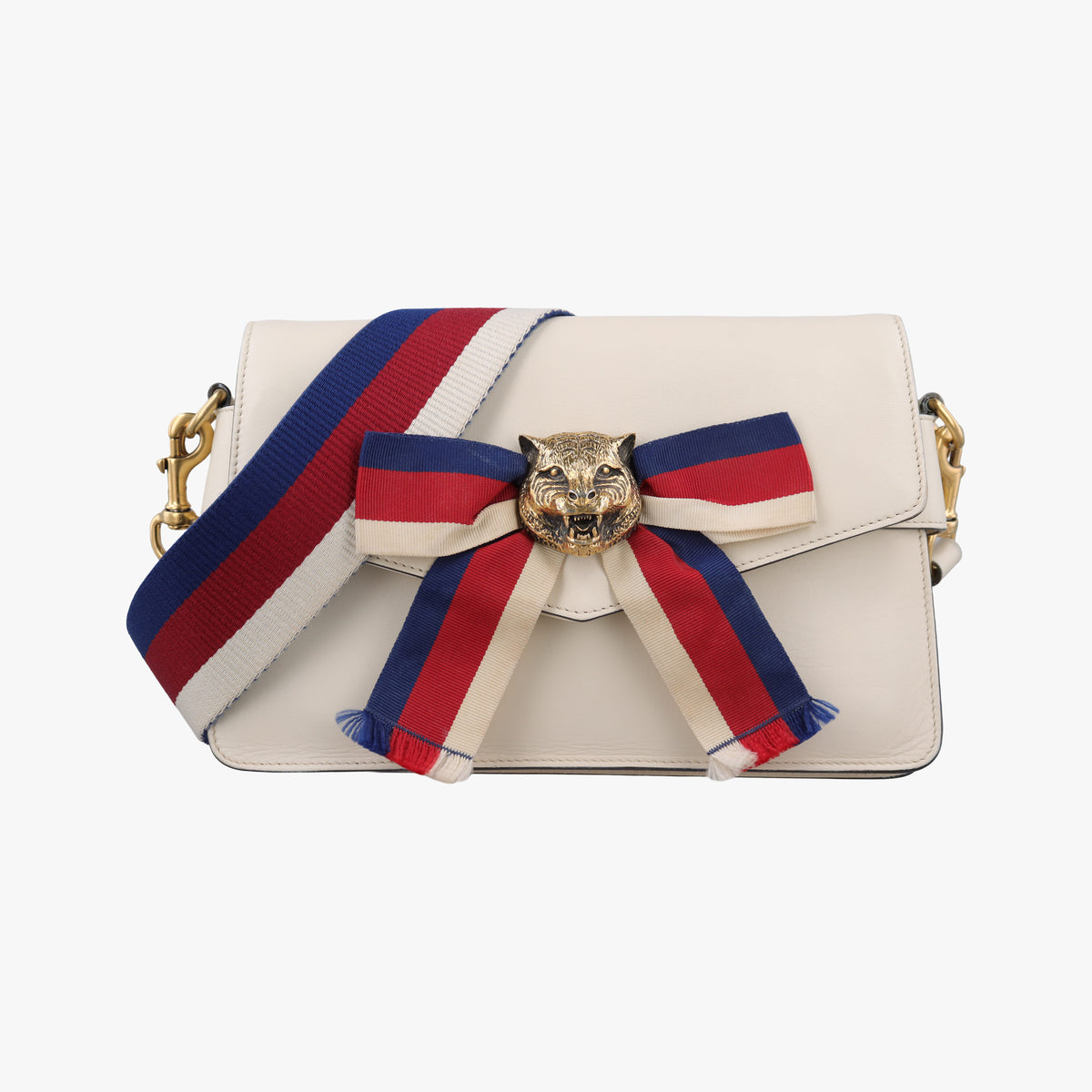 Pre-owned Gucci Broadway Tiger Head White Leather 453777 shoulderbag | stylenewstar