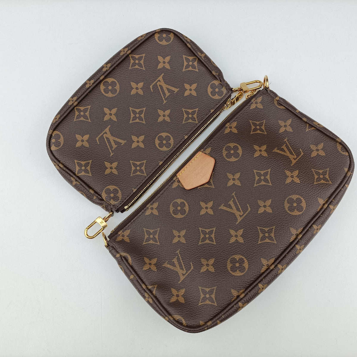 Pre-owned Louis Vuitton Multi Pochette Accessoir brown×ROSE CLAIRE Monogram Canvas M44840 shoulderbag | stylenewstar