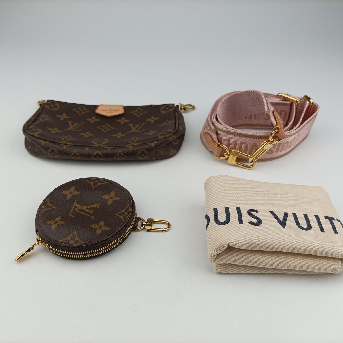 Pre-owned Louis Vuitton Multi Pochette Accessoir brown×ROSE CLAIRE Monogram Canvas M44840 shoulderbag | stylenewstar