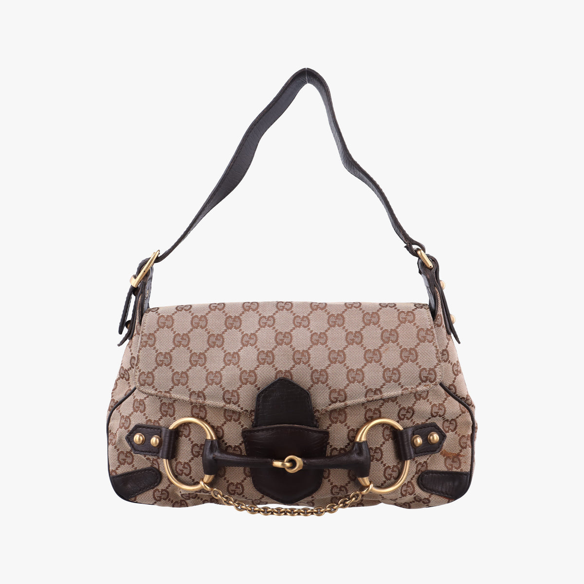 Vintage Gucci Horsebit Beige×Brown Canvas×Leather 114915 shoulderbag | stylenewstar