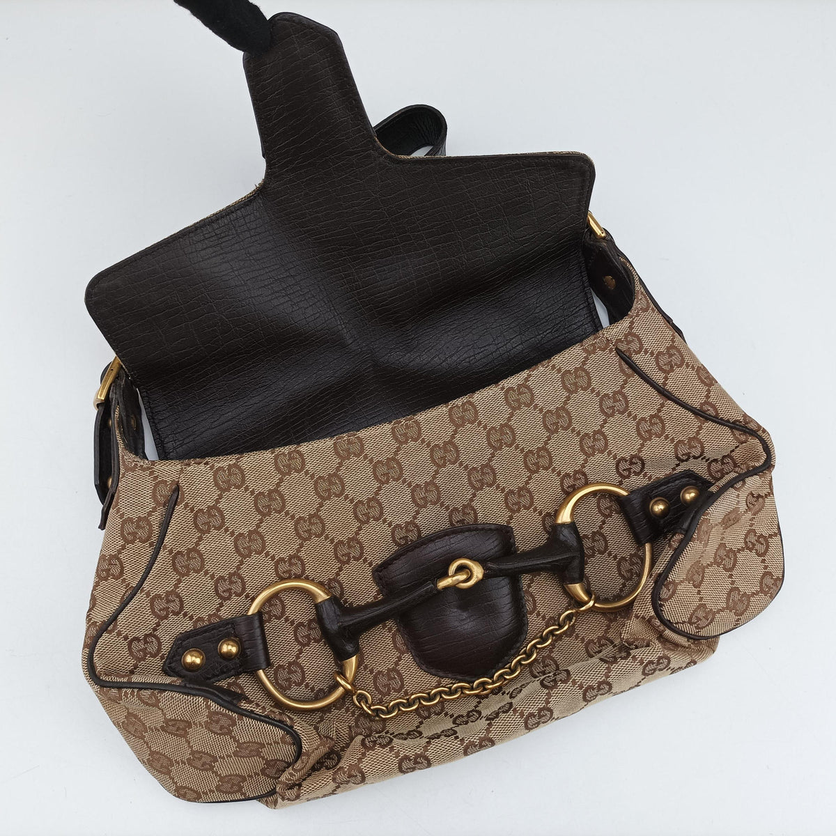 Vintage Gucci Horsebit Beige×Brown Canvas×Leather 114915 shoulderbag | stylenewstar
