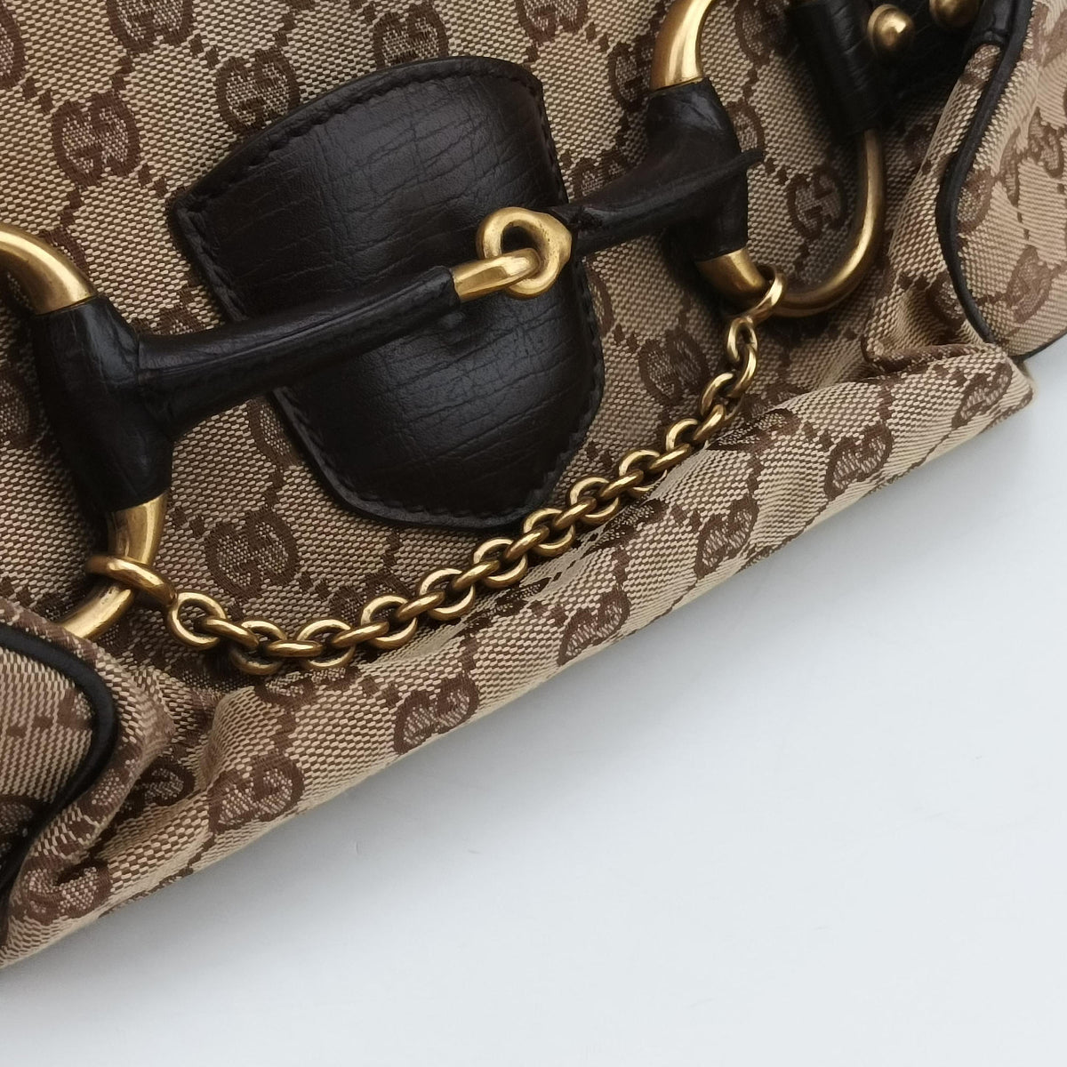 Vintage Gucci Horsebit Beige×Brown Canvas×Leather 114915 shoulderbag | stylenewstar