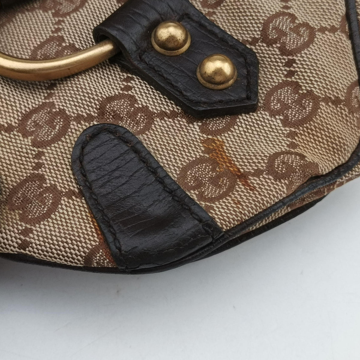 Vintage Gucci Horsebit Beige×Brown Canvas×Leather 114915 shoulderbag | stylenewstar