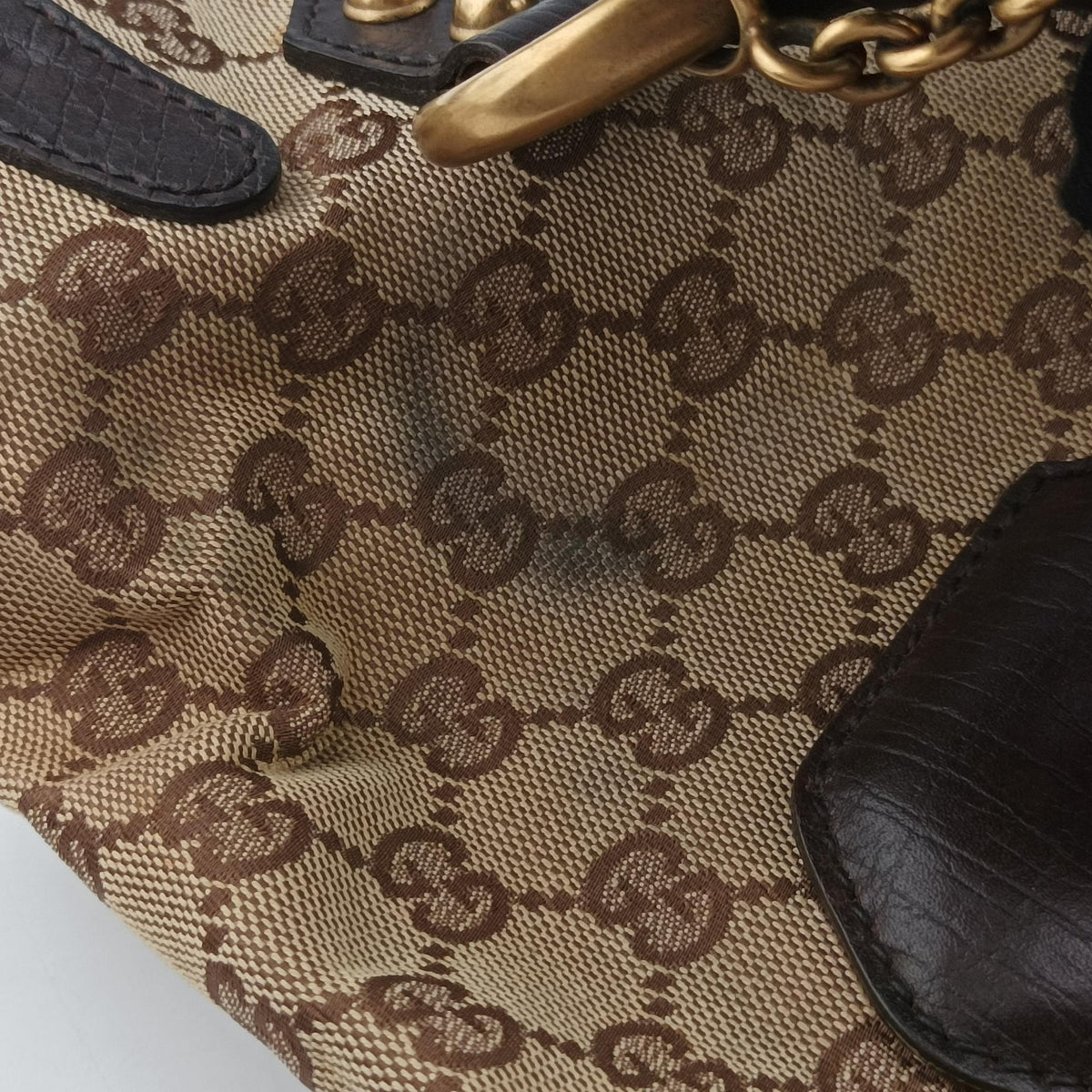 Vintage Gucci Horsebit Beige×Brown Canvas×Leather 114915 shoulderbag | stylenewstar
